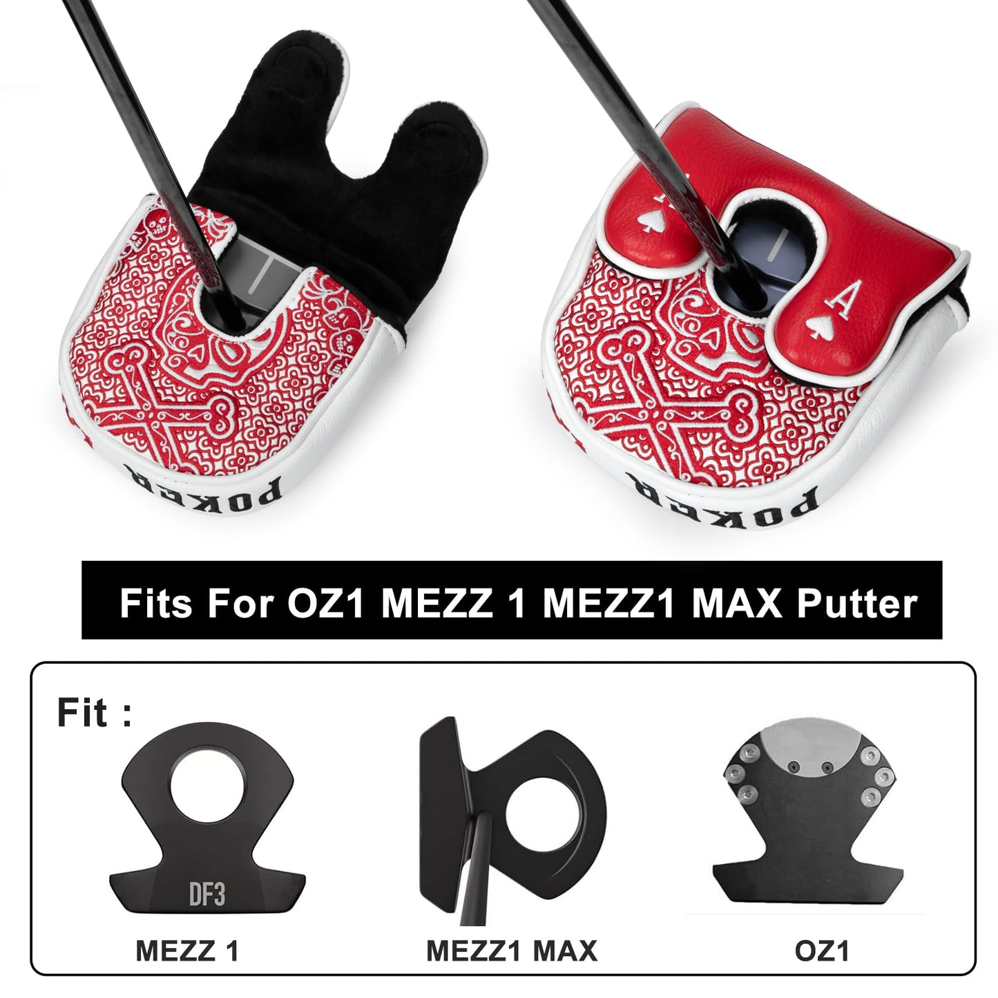 Golf Mallet Putter Cover Golf Headcover, Magnetic Closure Premium Leather Do Not 3Putt Golf Head Covers Fits Golf DF3 Putter Poker Ace Mallet Putter Headcover (Poker Ace)