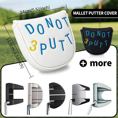Black Golf Half Mallet Putter Cover, Putter Club Headcover Magnetic Head Covers Club Protective Equipment