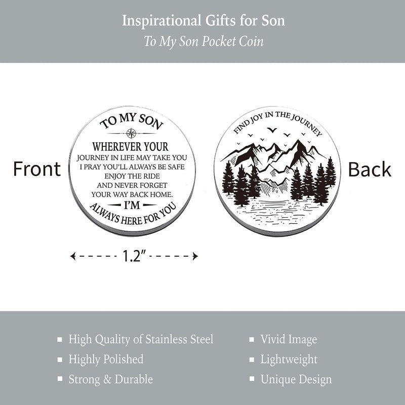 Son Gifts from Mom Dad, Go Confidently Pocket Compass Engraved Black, to My Son Pocket Token, Inspirational Keepsake Gifts Ideas for Older Son Birthday College Graduation Christmas