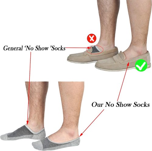 Jormatt No Show Socks for Men - Low Cut Cotton Loafer Sneakers with Non-Slip Grips