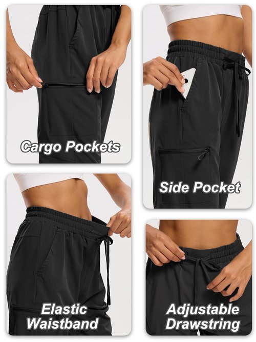 DEVOROPA Women's Hiking Long Shorts Knee Length Lightweight Quick Dry Cargo Athletic Bermuda Beach Shorts with Zipper Pockets Black XL