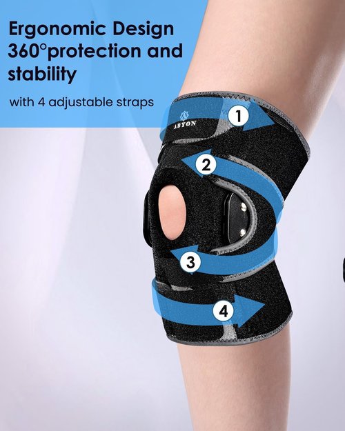 ABYON Hinged Knee Brace for Men & Women Meniscus Tear, ACL/MCL Pain, Arthritis -Heavy Duty Maximum Knee Support with Metal Side Stabilizers, Adjustable 360° Wraparound Strap for Knee Pain and Post-Surgery Recovery - Please Check How To Size Video