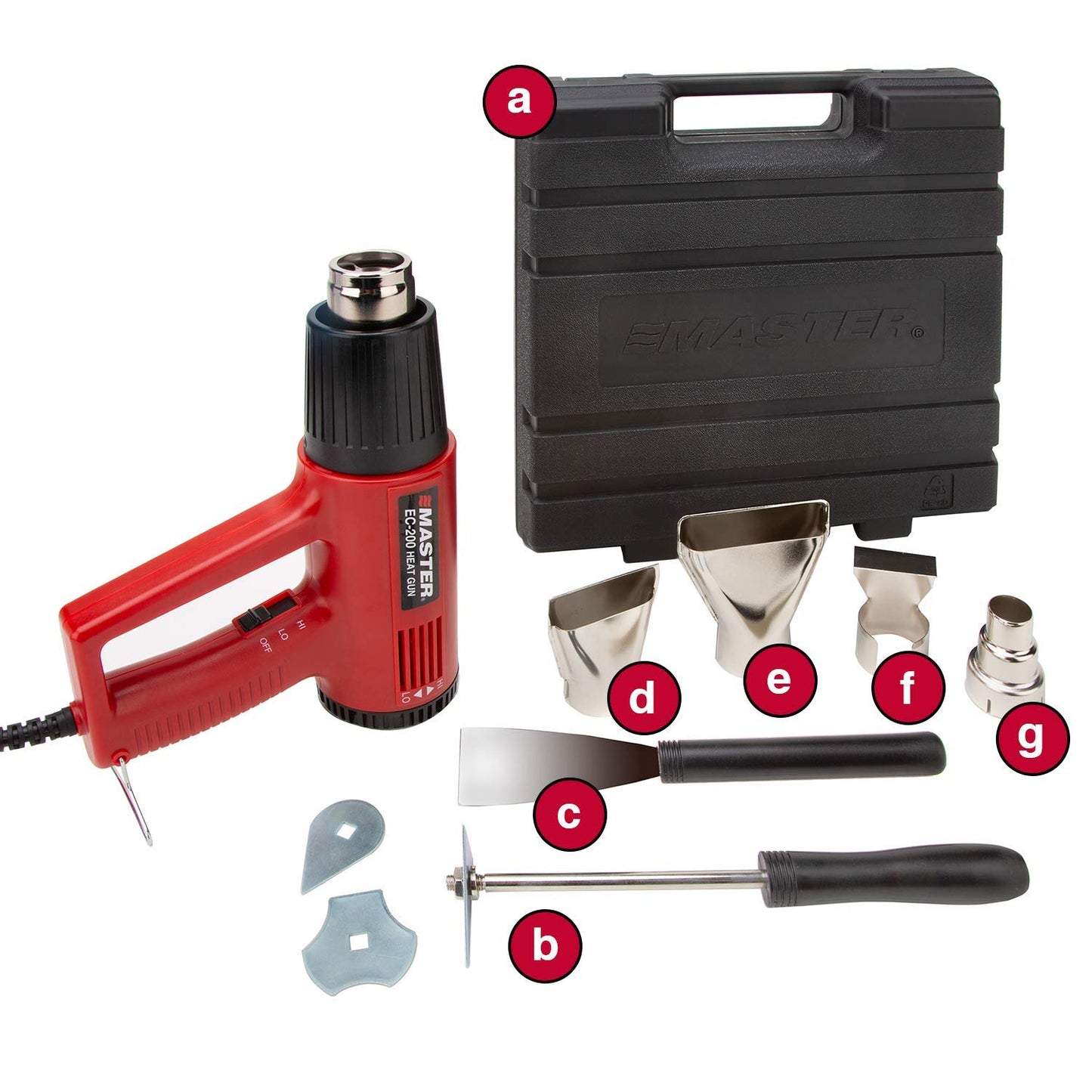 Master Appliance EC-200K Variable Temperature Heat Gun Kit, Heat Gun for Wire Connectors, Heat Gun Kit for Paint Stripping, 120V, 10 Amps, 1200W - USA Company