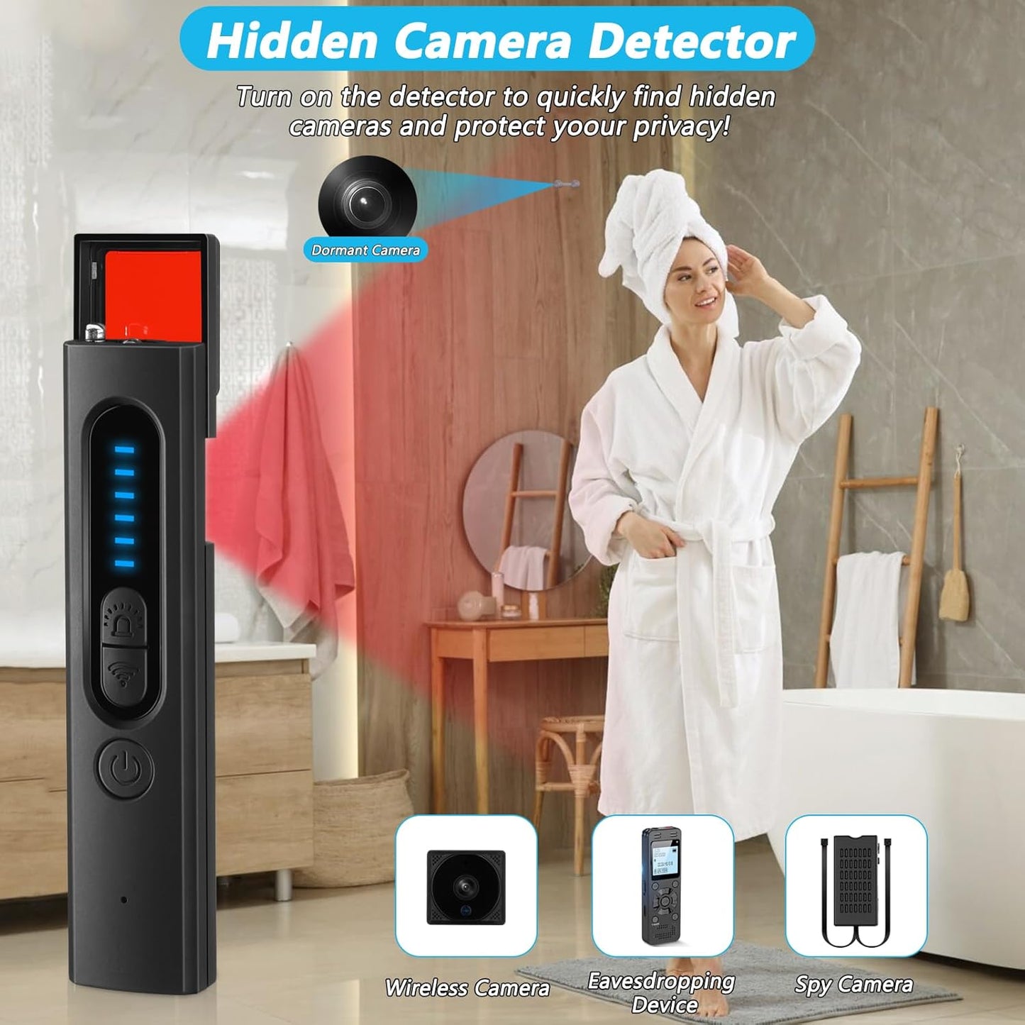 Anti-Spy Hidden Camera & GPS Tracker Detector - RF Signal Bug Sweeper, 30H Battery Life
