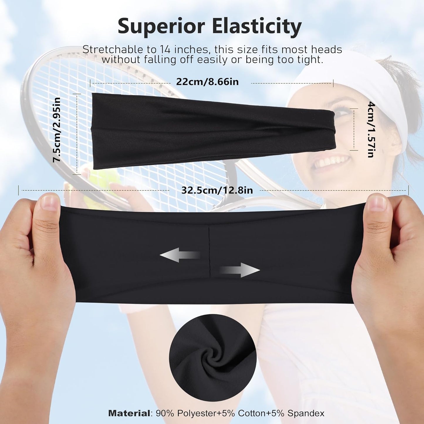 Skiennix Headbands for Women - 8 Pack Wide Elastic Non-Slip Sweatbands for Workouts & Daily Wear