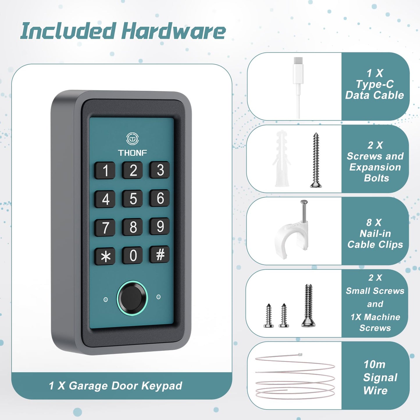 Thonf Wired Fingerprint Garage Door Opener Keypad, No Pairing Required Needed, Works with All Brands, Including Liftmaster, Chamberlain, Craftsman, Genie, Marantec, and Linear/Nortek (Plastic)