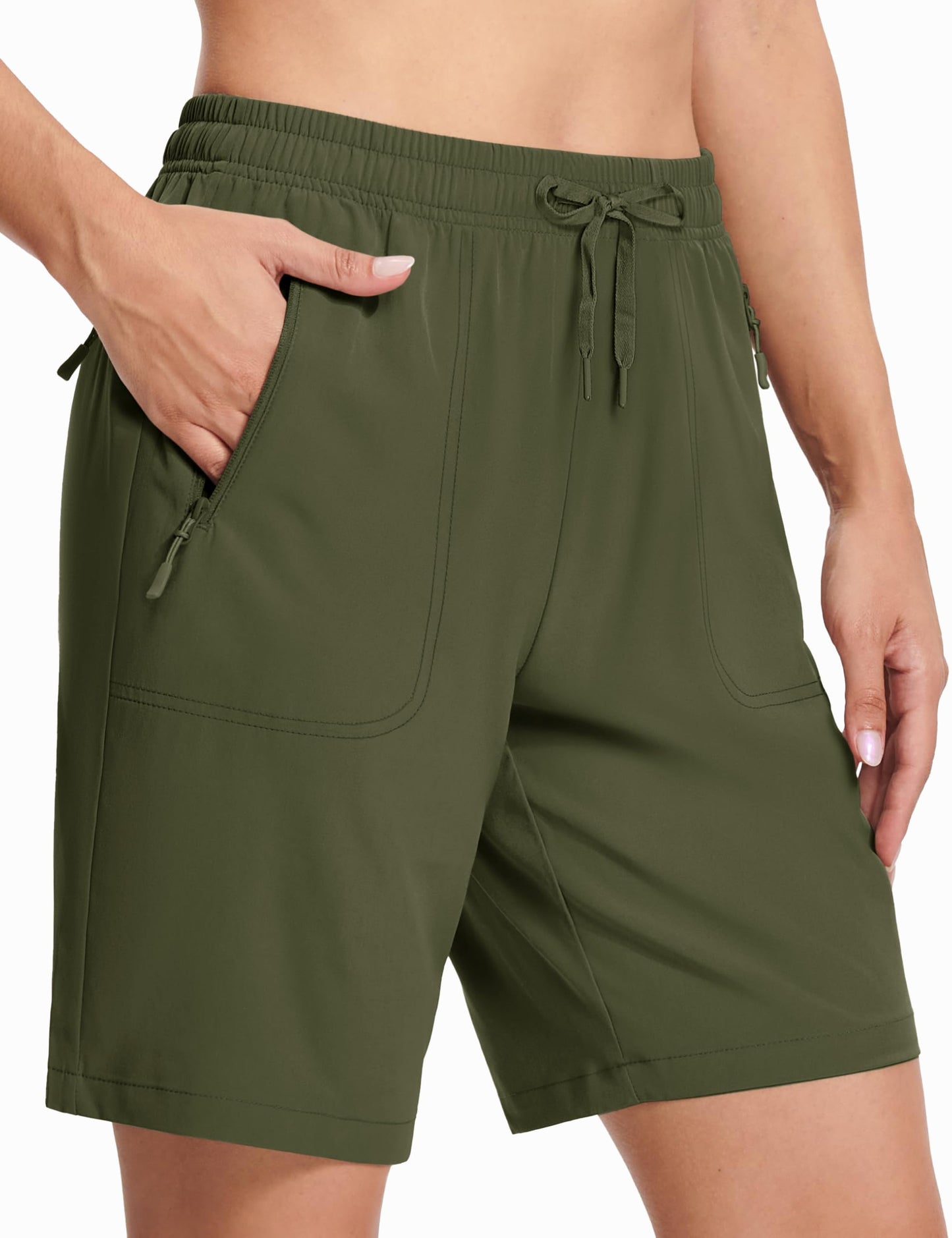 MAGCOMSEN Womens Hiking Shorts Quick Dry 7 Inch Lightweight Golf Running Shorts for Outdoor Army Green L