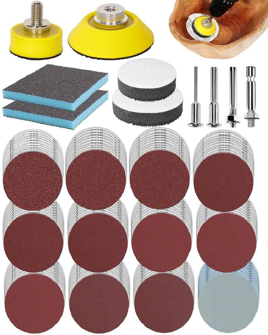 250PCS 2 Inch Sanding Discs for Drill Sander Attachment, 80 to 3000 Grit Hook and Loop Sandpapers Polishing Pads for Dremel Drill Bits Die Grinder, Sanding Wheel Kit for Car Furniture Metal Wood