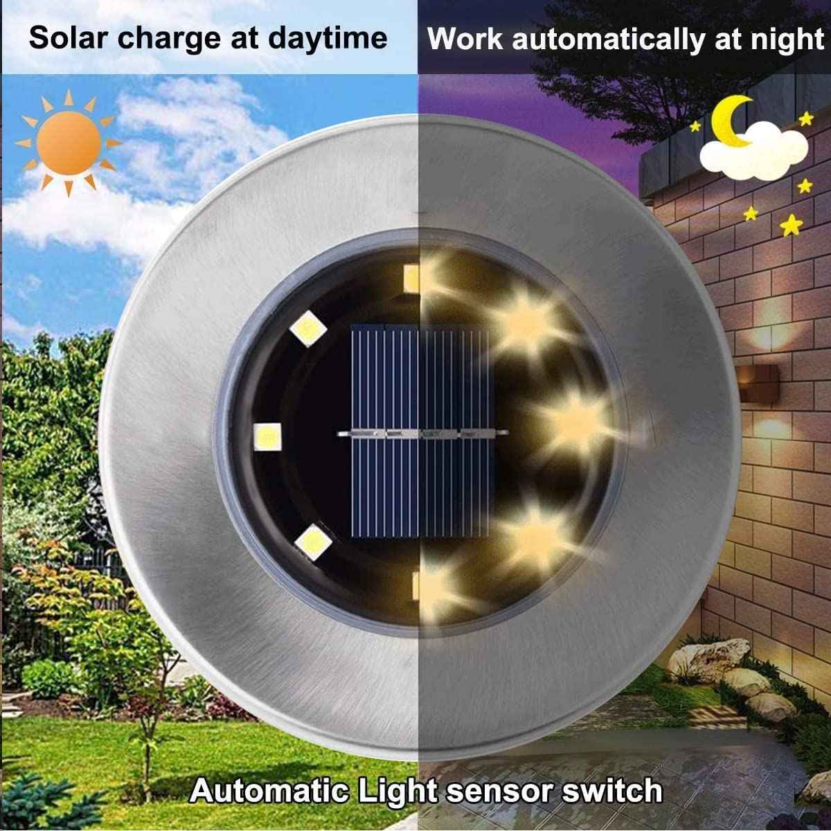 Rayolon Solar Ground Lights, Waterproof Solar Garden Lights, Upgraded Outdoor Garden Waterproof Bright in-Ground Lights, Landscape Lights for Pathway,Yard,Deck,Lawn,Patio,Walkway (4 Pack Warm Light)
