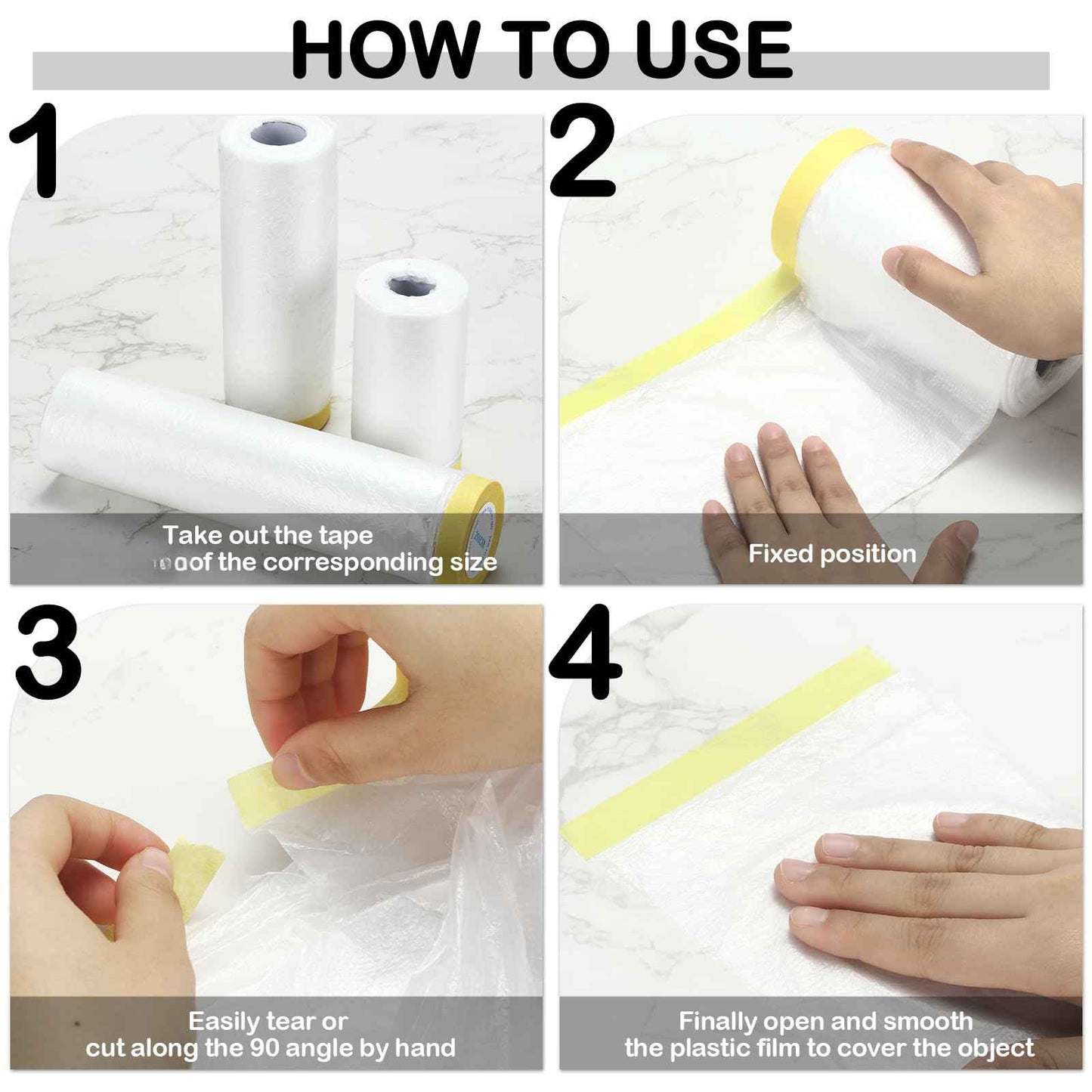 Fainne 12 Rolls Assorted Plastic Sheeting Pre Taped Masking Film Clear Masking Paper for Automotive Painting Covering Painting Supplies, 3 Multi Sizes x 66 Feet/roll