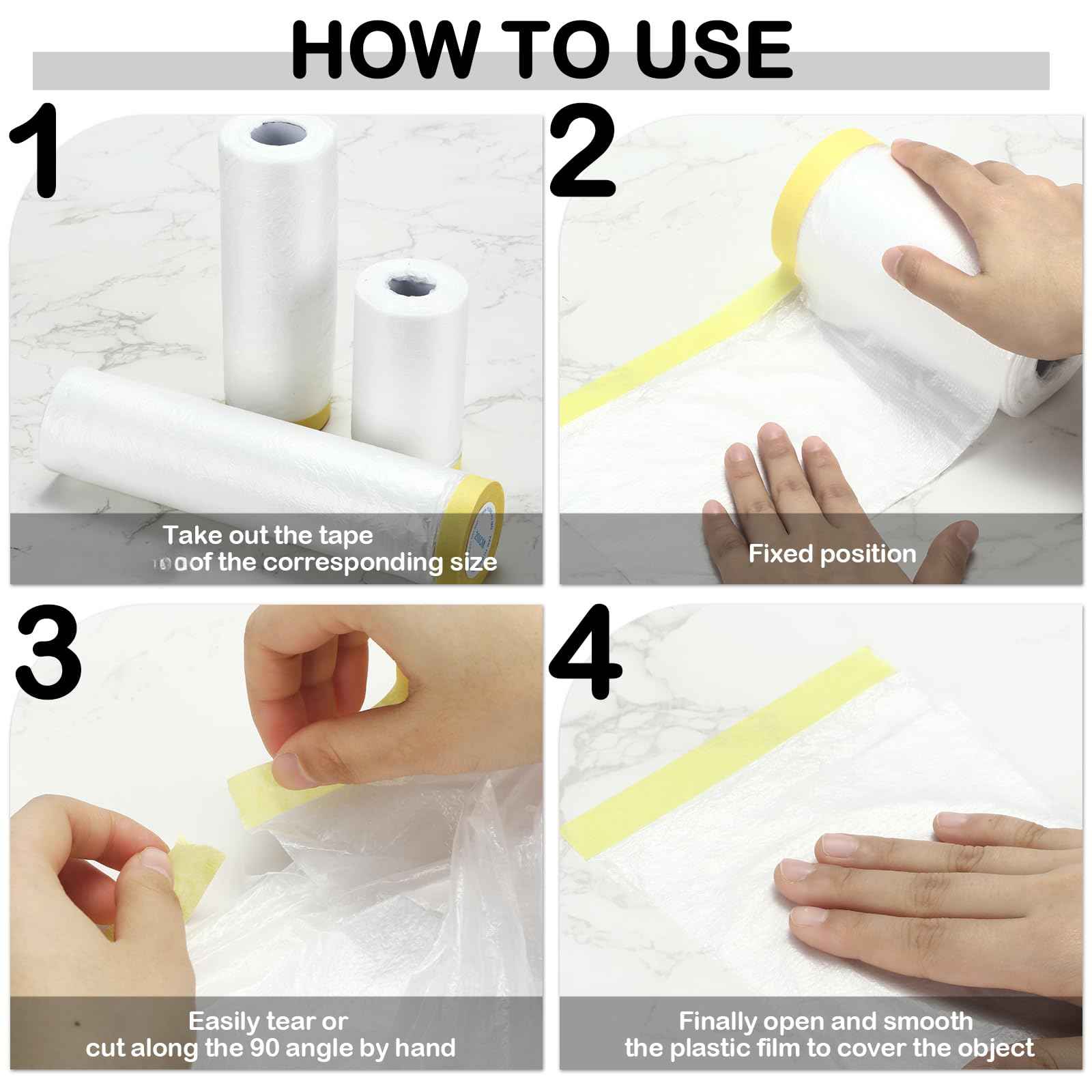 Fainne 12 Rolls Assorted Plastic Sheeting Pre Taped Masking Film Clear Masking Paper for Automotive Painting Covering Painting Supplies, 3 Multi Sizes x 66 Feet/roll