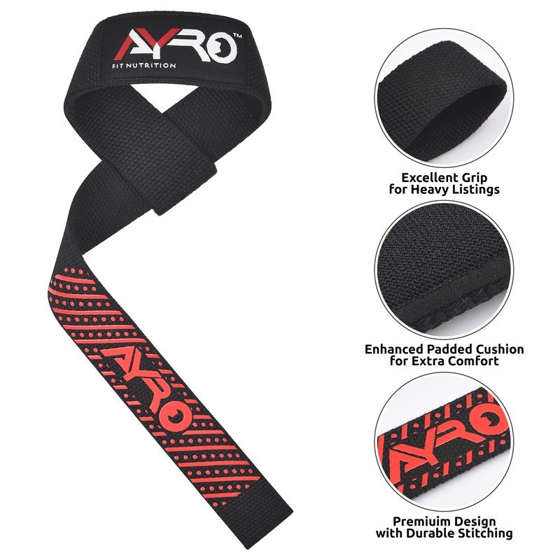 AYRO Lifting Wrist Straps for Weightlifting, Bodybuilding, Powerlifting, Strength Training (Black)