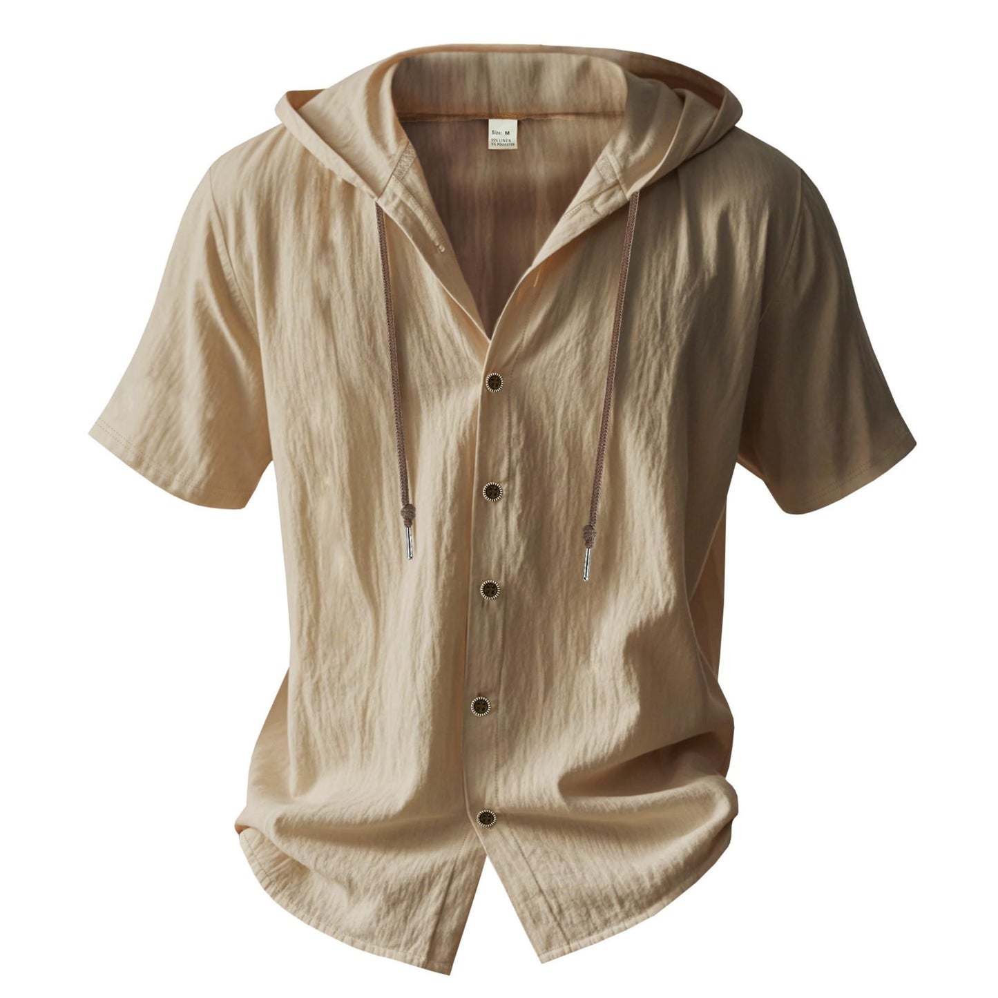 Men Linen Button Down Shirt Short Sleeve Summer Casual Beach Tees Vacation Tops Lightweight Hoodies 2025 Brown