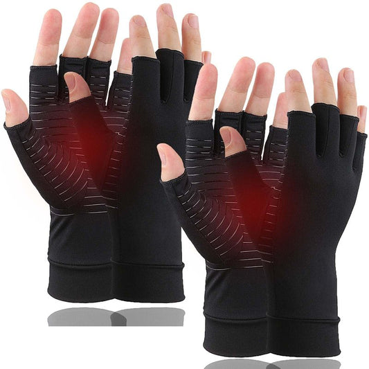 2 Pairs Copper Arthritis Gloves, Fingerless Compression Gloves for Men and Women, Pain Relief and Healing for Arthritis Hand, Carpal Tunnel, Typing and Daily Work (Black, Medium)