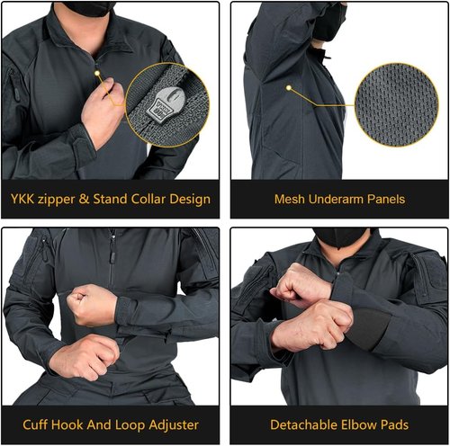 IDOGEAR Tactical Military Shirt - 1/4 Zip Camo Long Sleeve with Pockets for Outdoor Activities