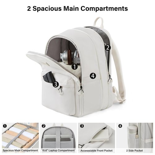 Hanke 30L Travel Backpack for Women, Expandable Carry On Backpack for Airplanes, Personal Item Travel Bag Fits 15.6 Inch,Water Resistant Weekender Daypack, White