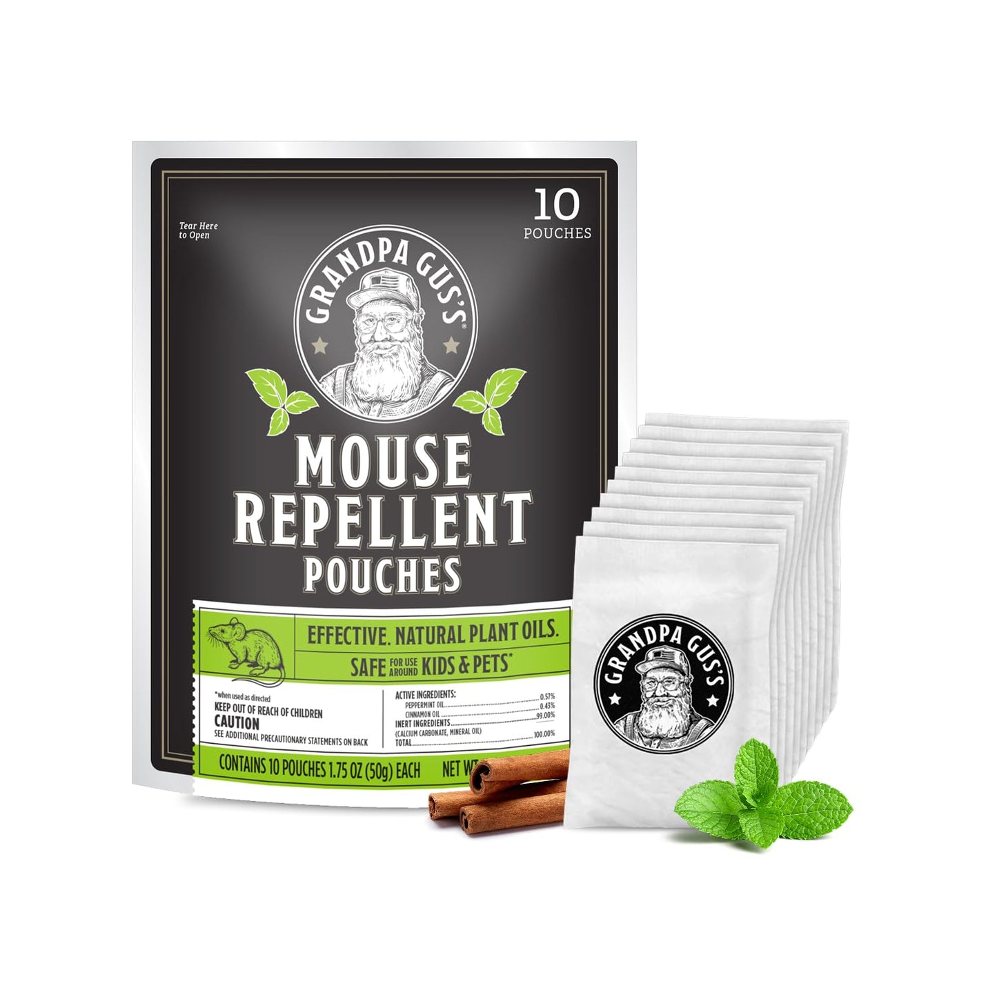 Grandpa Gus's Natural Mouse Repellent Pouches, Cinnamon/Peppermint Oils Repel Mice from Nesting in Home/Cabin/Boat/Car Storage/RV/Machinery/Shed (10 Pouches)