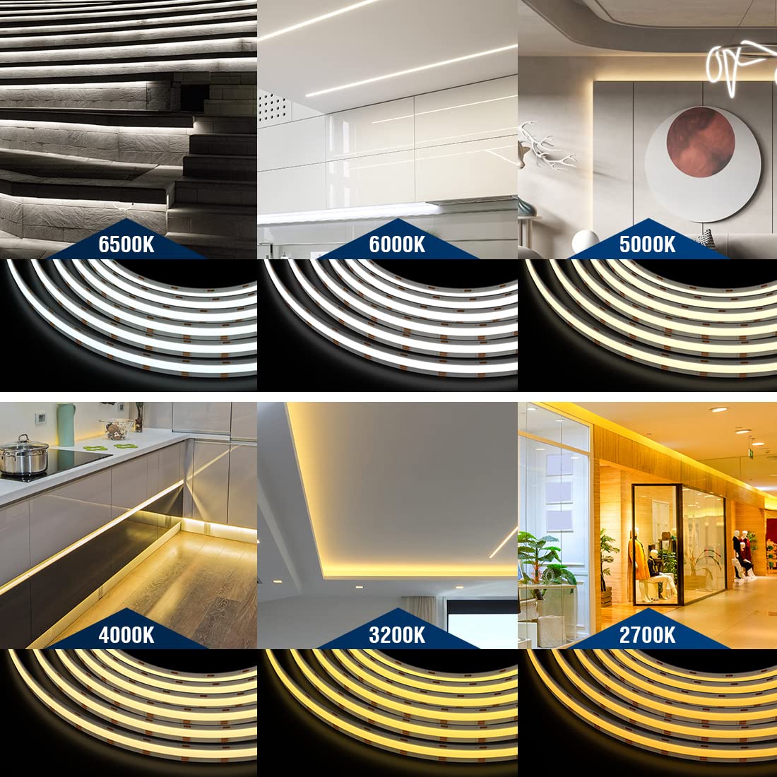 BTF-LIGHTING FCOB COB LED Strip CCT Flexible High Density 16.4FT 640LED/m Tunable 3000K-6000K DC12V CRI 90+ Dimmable Light Ribbon for Bedroom Kitchen Indoor Decoration(No Adapter or Controller)