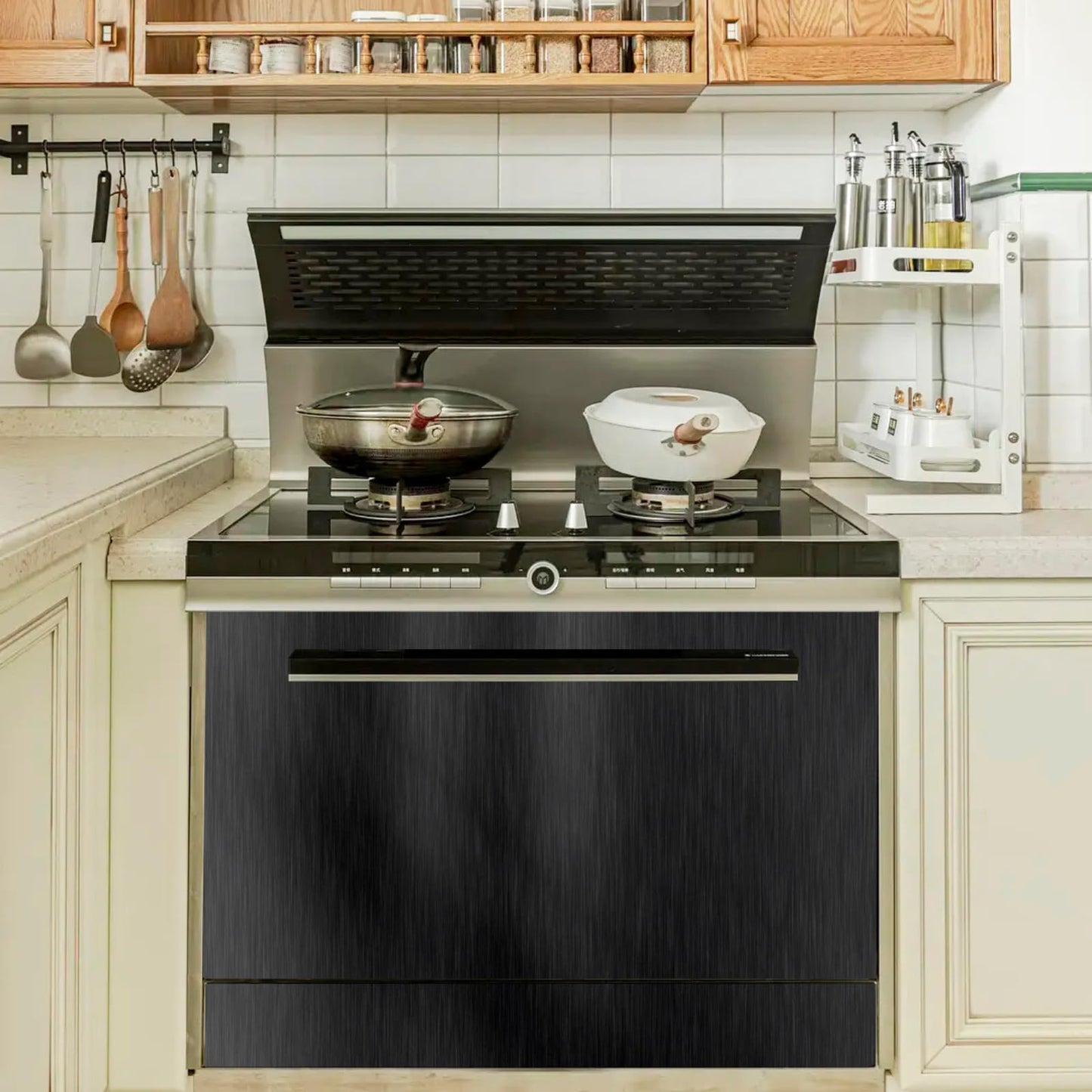 Abyssaly Refrigerator Wrap Peel and Stick Wallpaper Black Metallic Stainless Steel Brushed Contact Paper for Appliances Thick Heat Resistant Fridge Wrap for Microwave Oven 15.7" X 78.2"