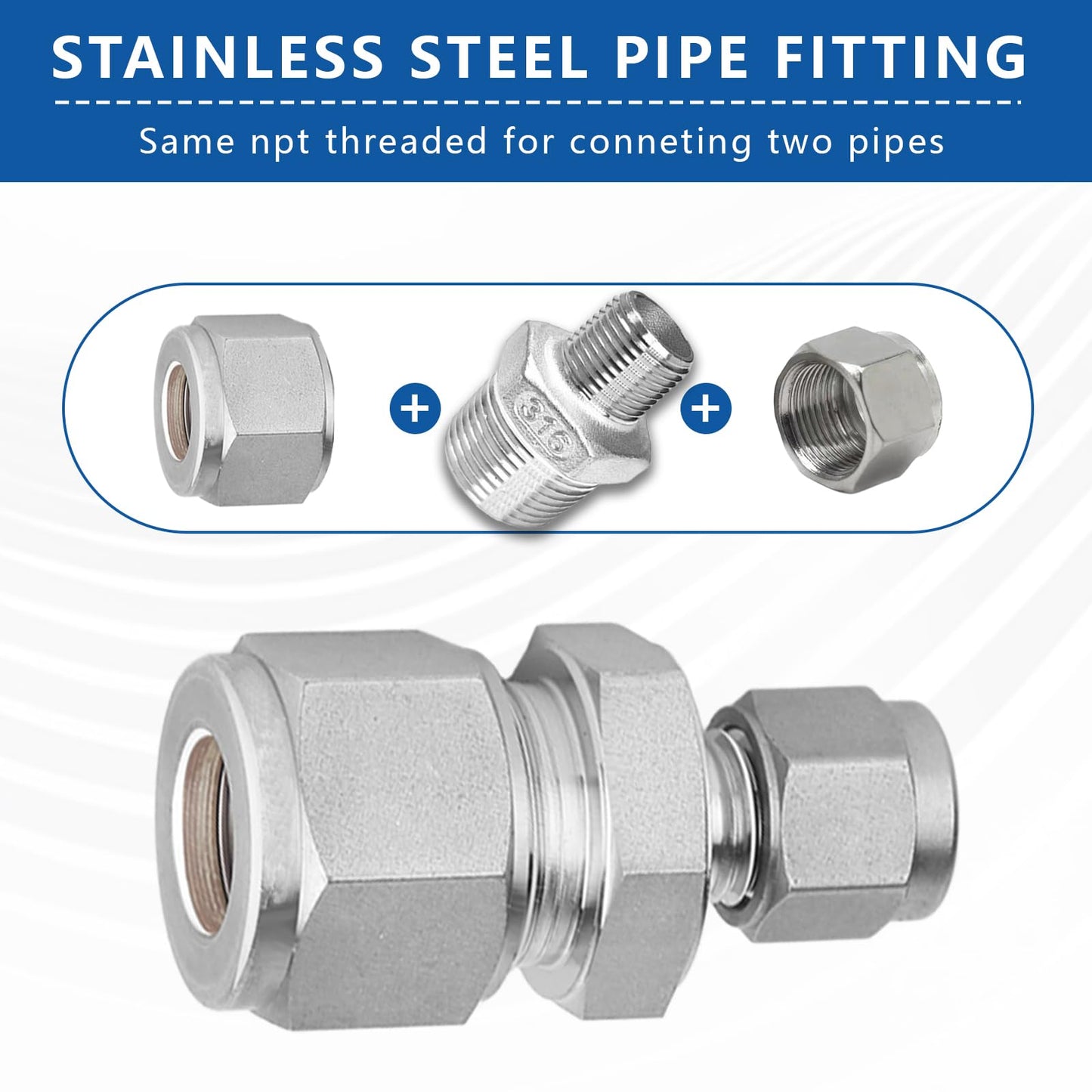 Dnkoua 2-Pack 316 Stainless Steel Reducing Hex Nipple, 1/2" NPT Male x 1/4" NPT Male Pipe Fitting Adapter - Corrosion Resistant Reducer Connector for Plumbing, Hydraulic Systems (1/2" to 1/4")