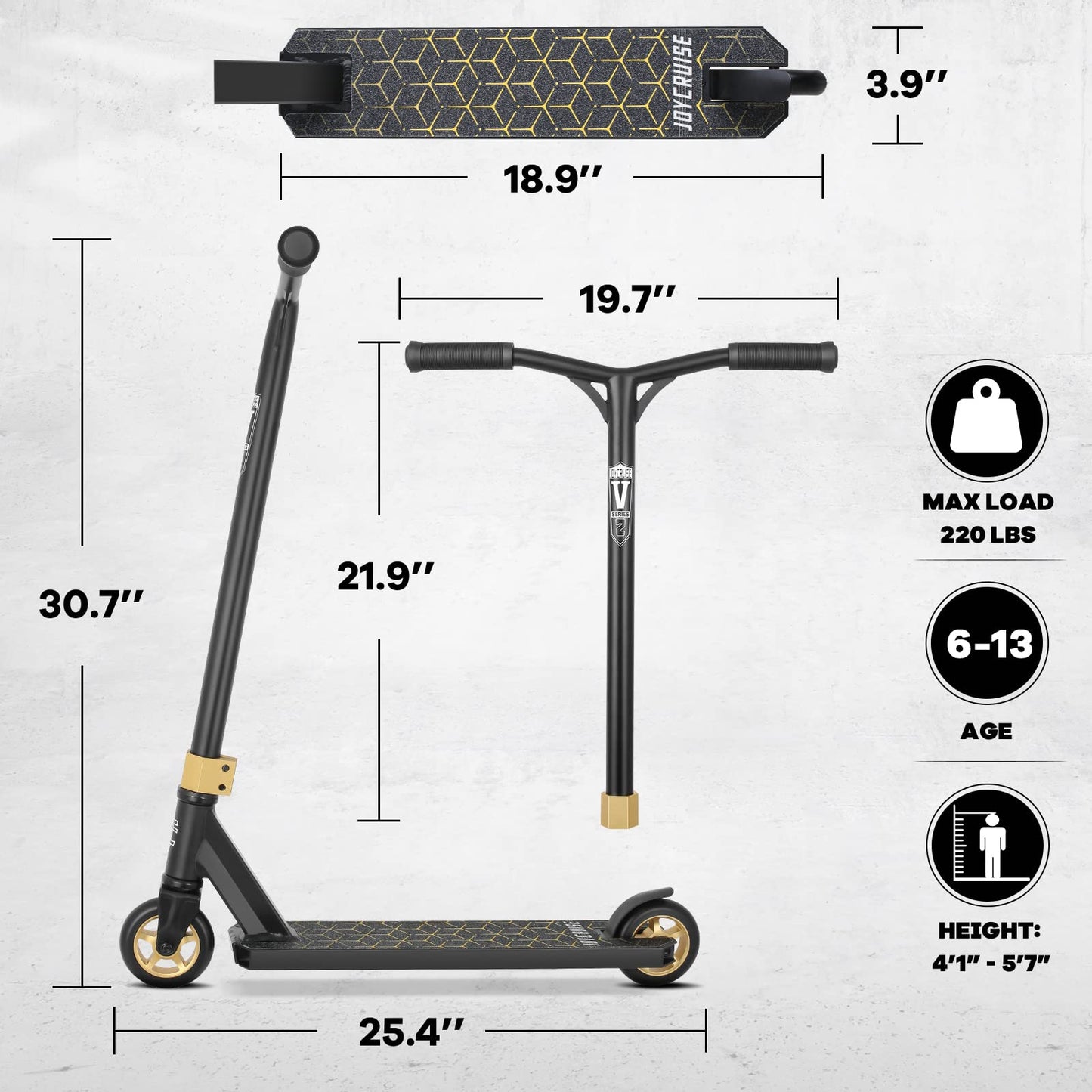V2 Pro Trick Scooters, Stunt Scooter for Kids Ages 6-12 Years and Teens - Complete Beginner and Intermediate Freestyle BMX Scooter (Gold)