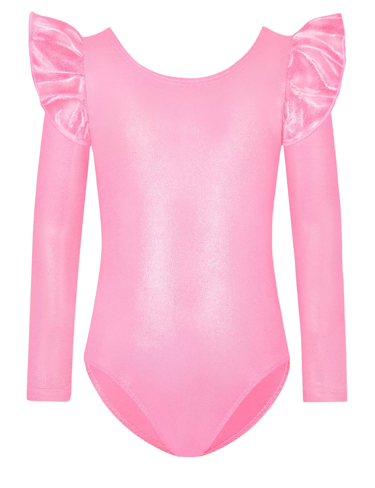 Tziharora Girls Leotards Size 3t 4t Shiny Pink Long Sleeve Gymnastics Bodysuits Sparkly Tumbling Ruffle Leos for Kids Class