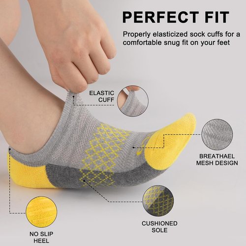 Eallco No Show Socks for Women - Cushioned Low Cut Non-Slip Athletic Ankle Socks | 6 Pairs