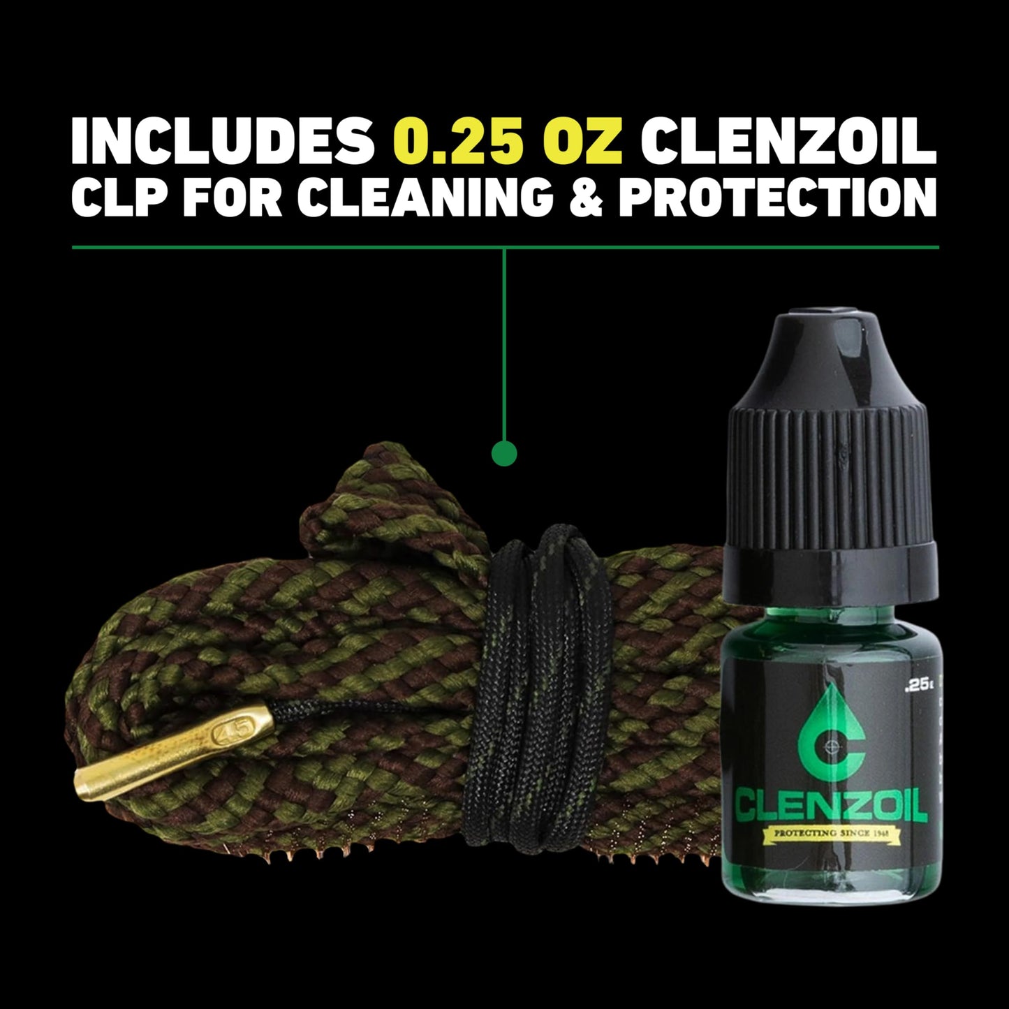 .45 Caliber Bore Cleaner - Pistol Rope for .44 Mag & .45 ACP, Includes CLP