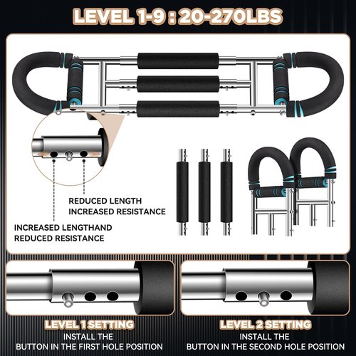 Twister Arm Trainer 9-Level Adjustable (20-270lbs) with Adjustment Tool & Mechanical Counting Grip - Chest Trainer for Men Women, Home Gym Arm Exerciser to Build Biceps, Chest & Grip Strength