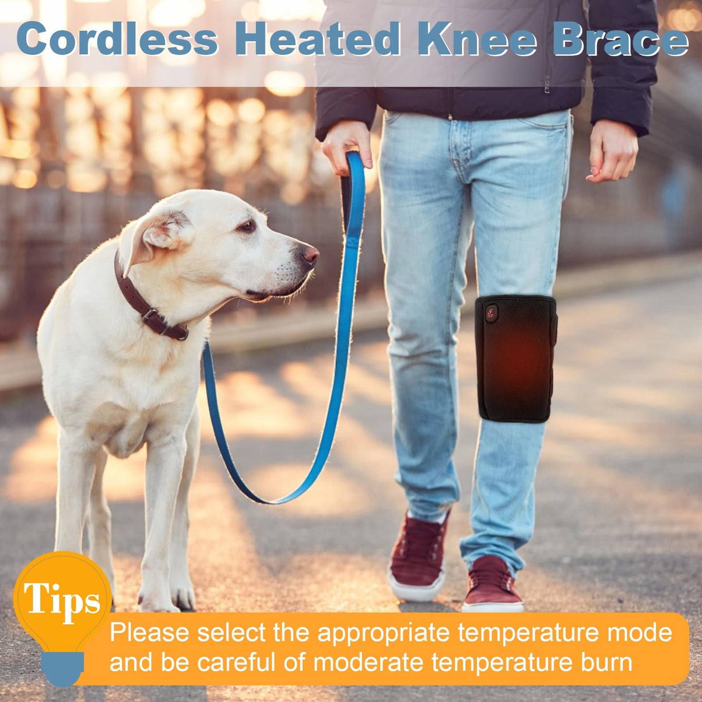 Telepepe Heated Knee Brace, Cordless Knee Heating Pad for Arthritis, 3 Temperature Modes Knee Warmer, 3000mAh Battery Operated Knee Wrap for Men Women Seniors, Black(Single)