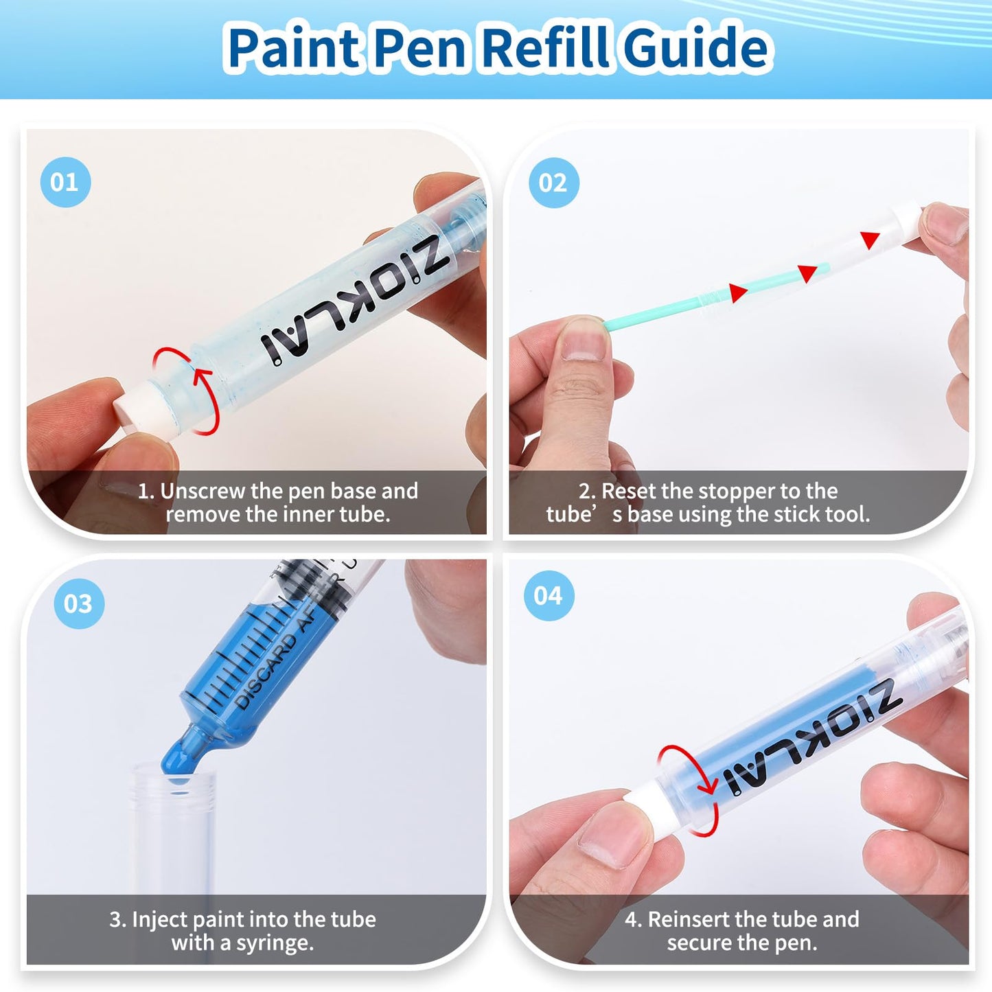 ZIOKLAI Refillable Touch Up Paint Pen Set 3 Paint Touch Up Pens Fillable Pens with 3 Syringes & 3 Brush Heads (Fine, Round, Flat) for Walls, Wood, Furniture, Cabinets, DIY