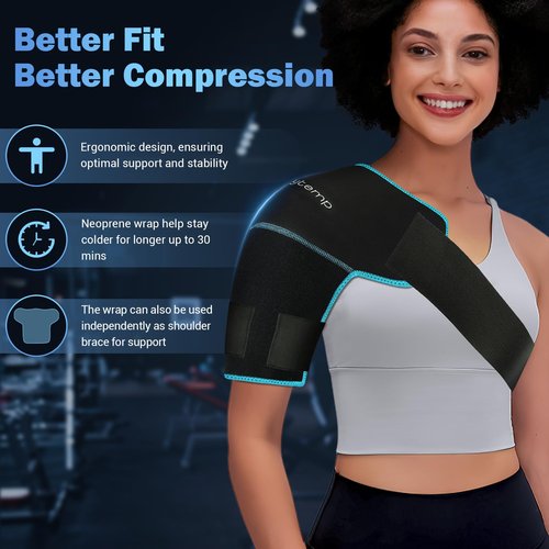 Comfytemp Shoulder Ice Pack Wrap Shoulder Brace Compression Sleeve for Shoulders Pain Relief, 2 Gel Ice Packs for Injuries Reusable, Cold Therapy for Rotator Cuff Recovery, Arm, S/M