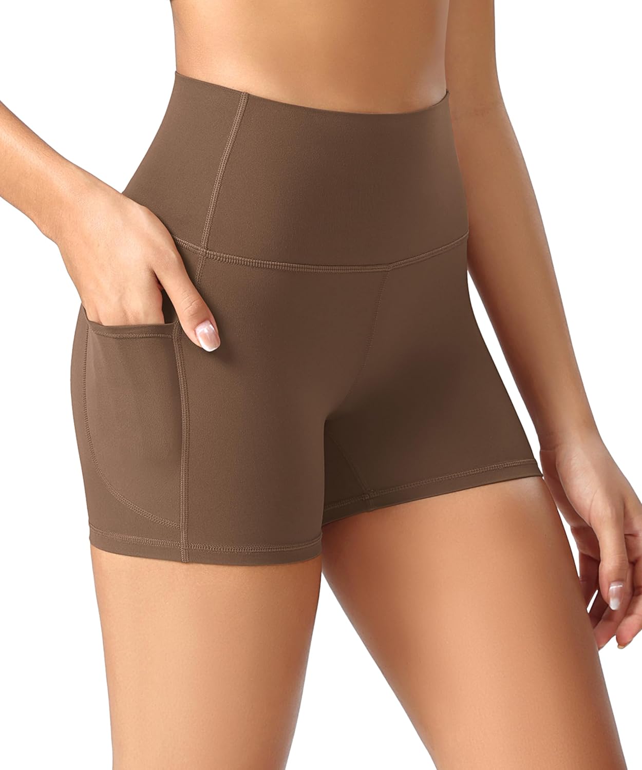 ODODOS Women's High Waist Yoga Shorts - Buttery Soft Lounge Biker Shorts with Pockets | Sizes 4-10