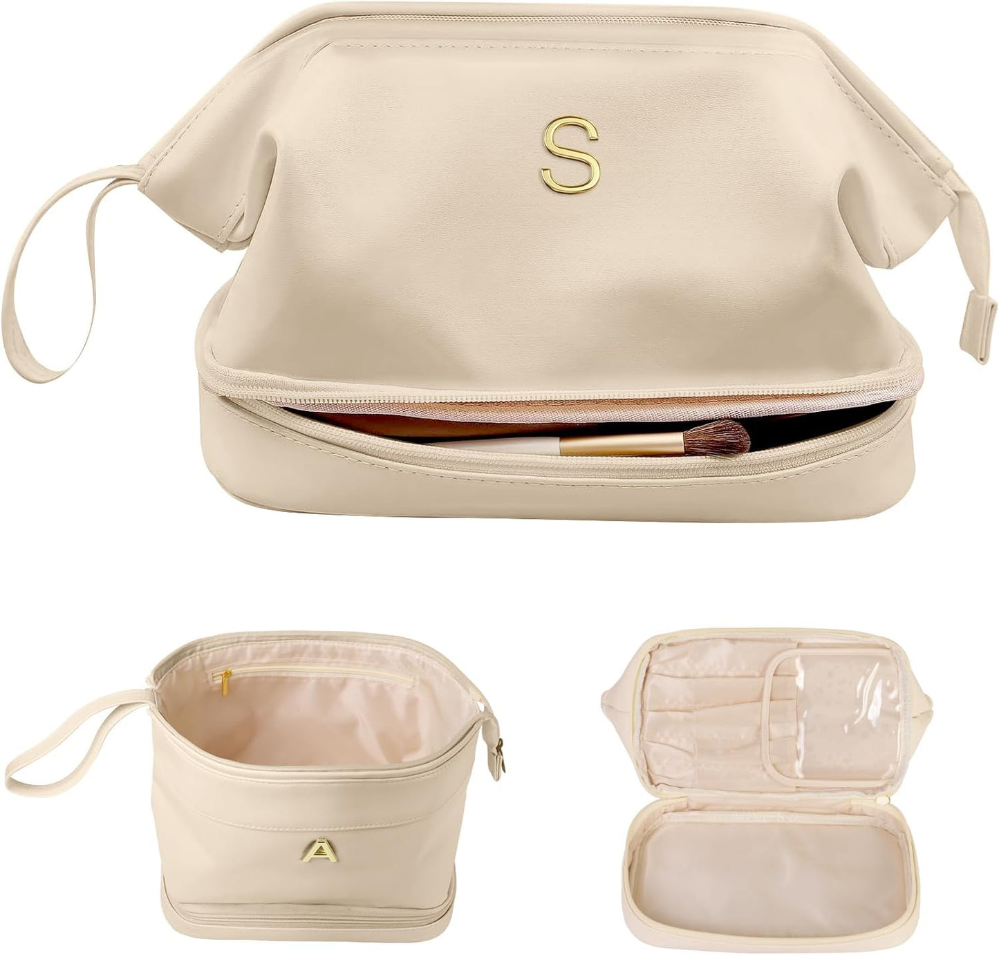 Skiennix Bridesmaid Proposal Makeup Bag - Personalized Double Layer Cosmetic Organizer | Large Capacity PU Leather