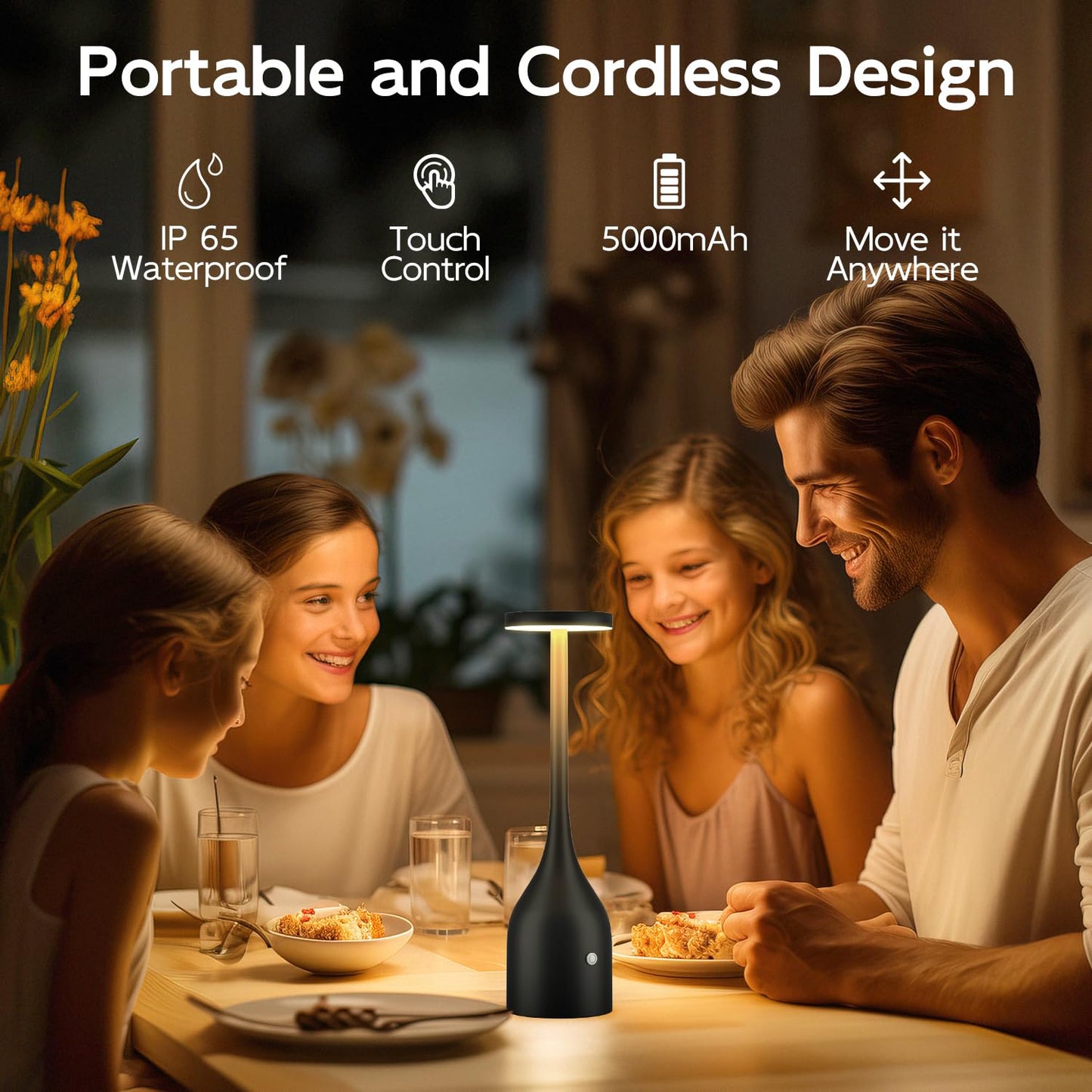 Cordless Table Lamps Set of 2,Small Rechargeable Lamps Battery Operated Lamp Waterproof for Outdoor Patio,Home Dinner,Restaurant Dining,Bar,Portable Wireless Led Table Light 3 Way & Stepless Dimmable