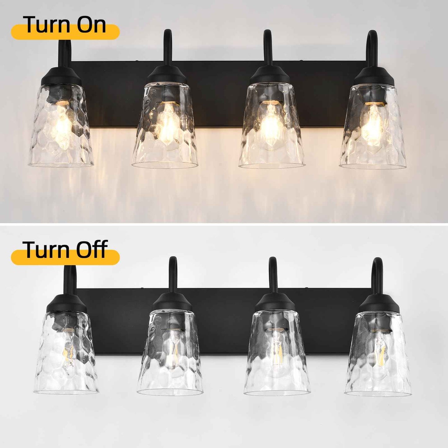 NOVCAND 4-Light Bathroom Light Fixtures, Coastal Vanity Lights with Crystal Glass Shade, Black Bathroom Wall Lamp for Mirror Kitchen Hallway Bedroom