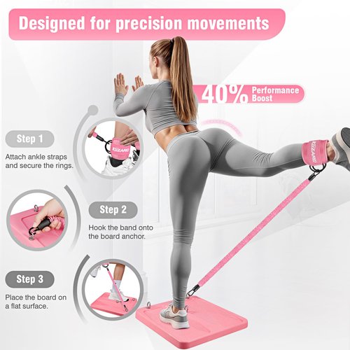 KUZARO Glute Workout Equipment, Leg & Hip Exercise Equipment for Women, Resistance Bands with Ankle Straps & Exercise Board for Home Gym Fitness, Kickbacks, Hip Thrusts, Lower Body Training