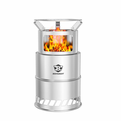 Bestargot Camping Wood Stove, Extra Large Size 8 x 12 inches, Portable Smokeless Fire Pit, Stainless Steel, Windproof & Stackable Gas Burner for Camping, Hiking, Fishing, Hunting, Survival Stove