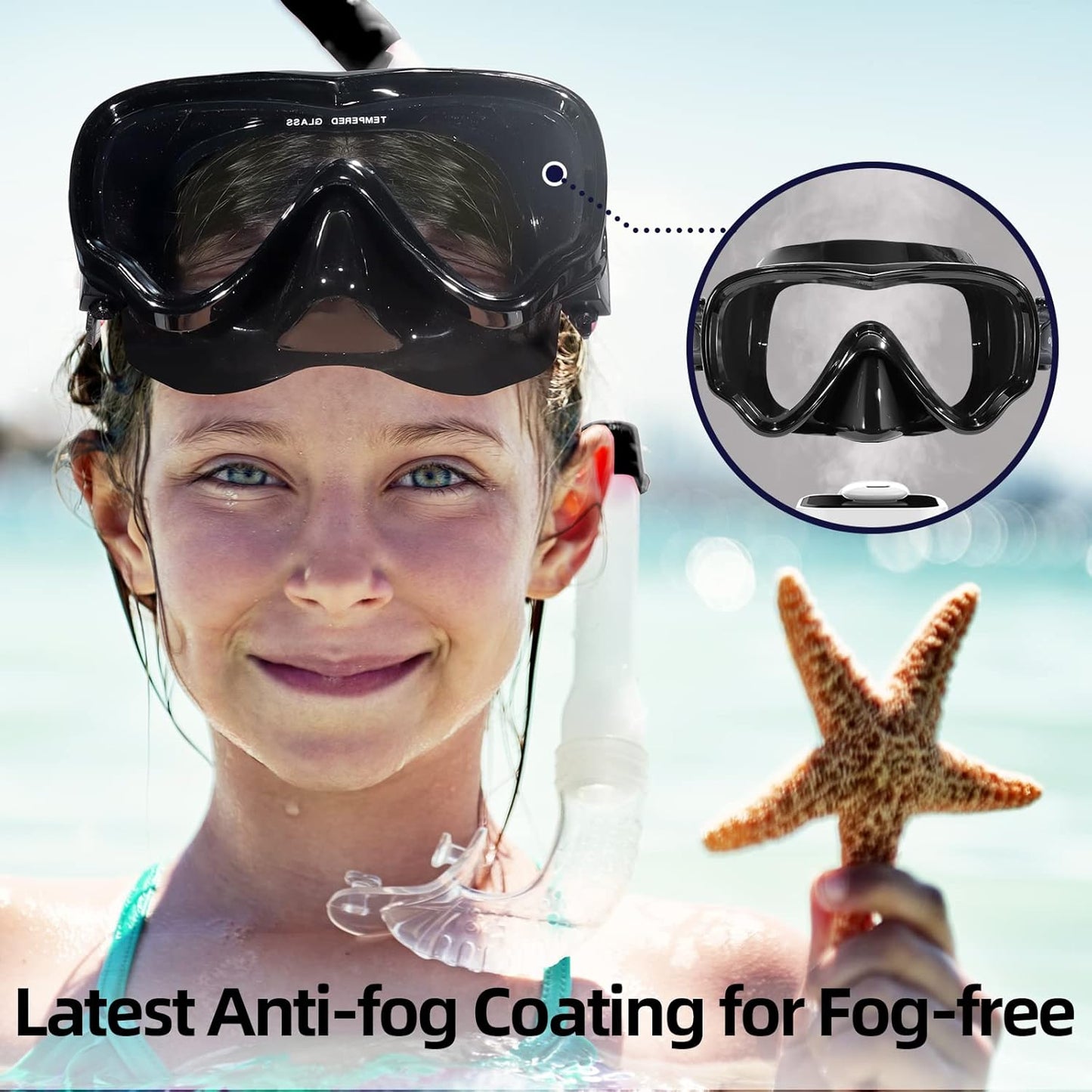 Seago Kids Swim Goggles - Anti-Fog Snorkel Diving Mask for Youth (Ages 5-15) | 180° Clear View