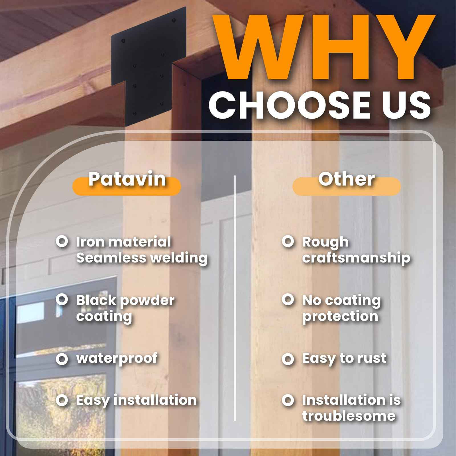 2PC 6x6 Post Cap Tie Bracket (Post 5.5"x5.5" / Beam 3.5"x5.5") – Heavy Duty Stainless Steel Wood Beam Connector, Post to Beam Support for Deck, Pergola, Patio – Black