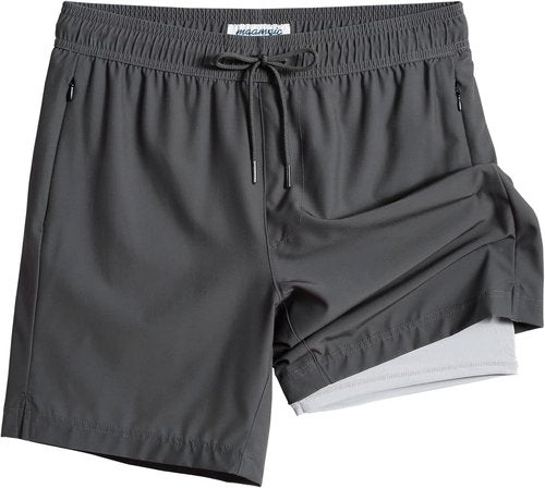 Maamgic Men's 2-in-1 Swim Trunks - 7 Inch Board Shorts for Comfort & Style