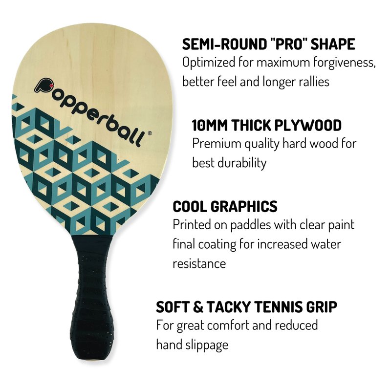 Paddleball Set by Popperball - Premium Beach Paddle Ball Set with 2 Paddles, 2 Balls & 1 Carry Bag