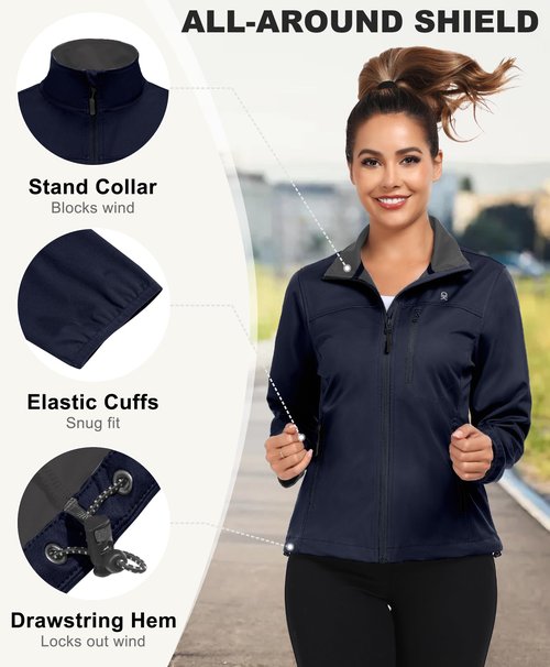 Little Donkey Andy Women's Full Zip Up Casual Jacket Lightweight Lapel with 3 Pockets for Outdoor Workout Travel Sports (Dark Blue S)