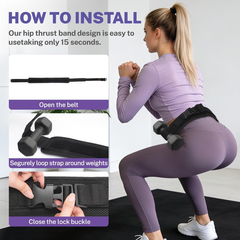 Hip Thrust Belt for Dumbbells, Adjustable Hip Thrust Slip-Resistant Padding, Exercise Belt for Glutes & Squats, Comfortable Weightlifting Belt Support for Glute Workout Equipment, Use with Heavy Duty Kettlebells & Plates Up to 400 lbs