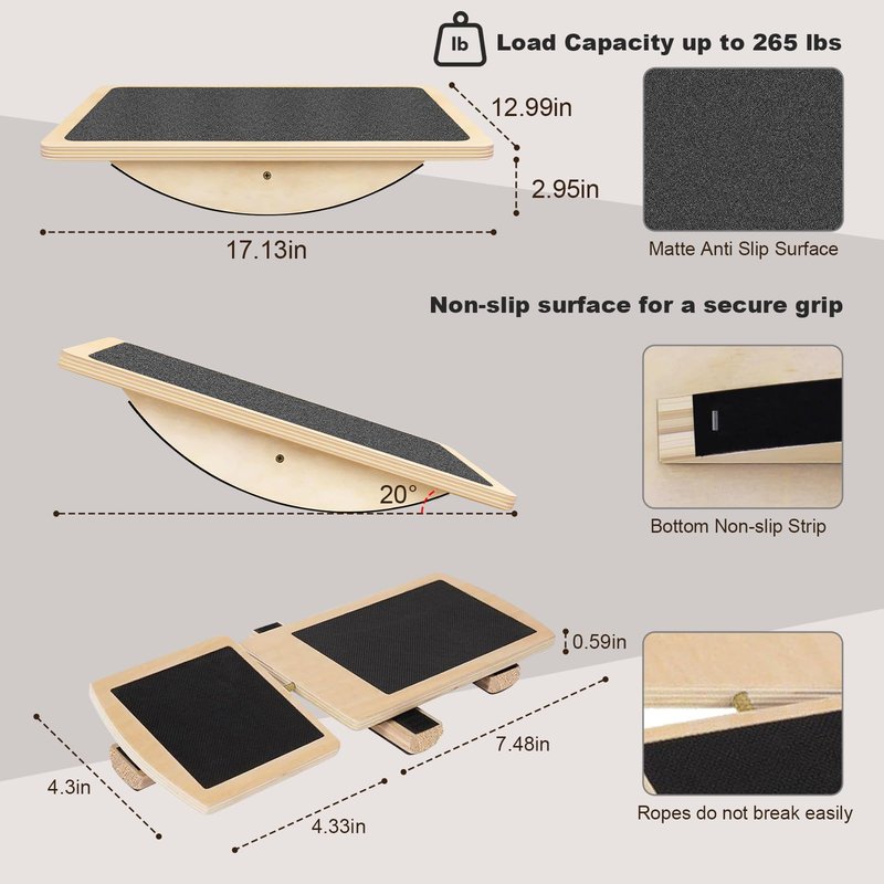 QONESSMAO Rocker Board for Physical Therapy | Professional Adult Balance Board | Anti-Slip Wood Standing Desk Balance Board for Core Strength, BAPS & Slack Board Alternative (Suitable for Men & Women)