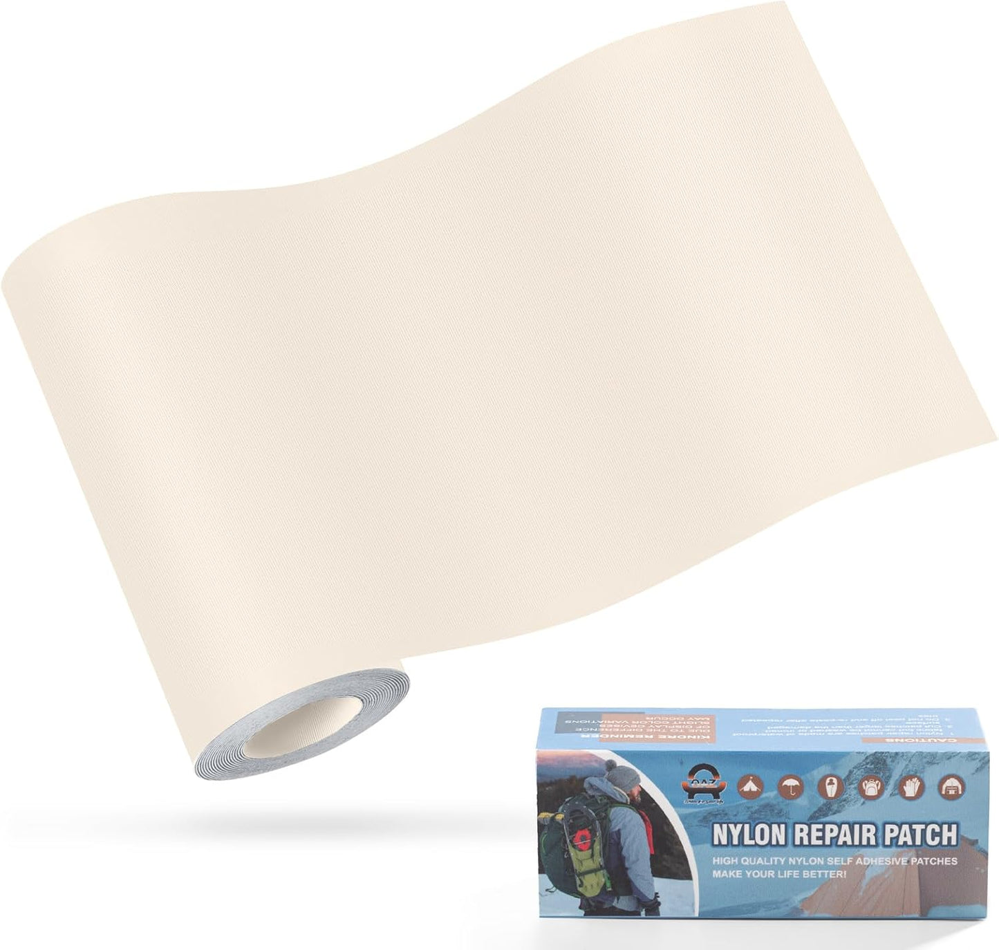 OAZ Nylon Repair Patches - Waterproof Self-Adhesive Fabric Tape for Outdoor Gear | 3.9 x 63 Inch (Beige White)