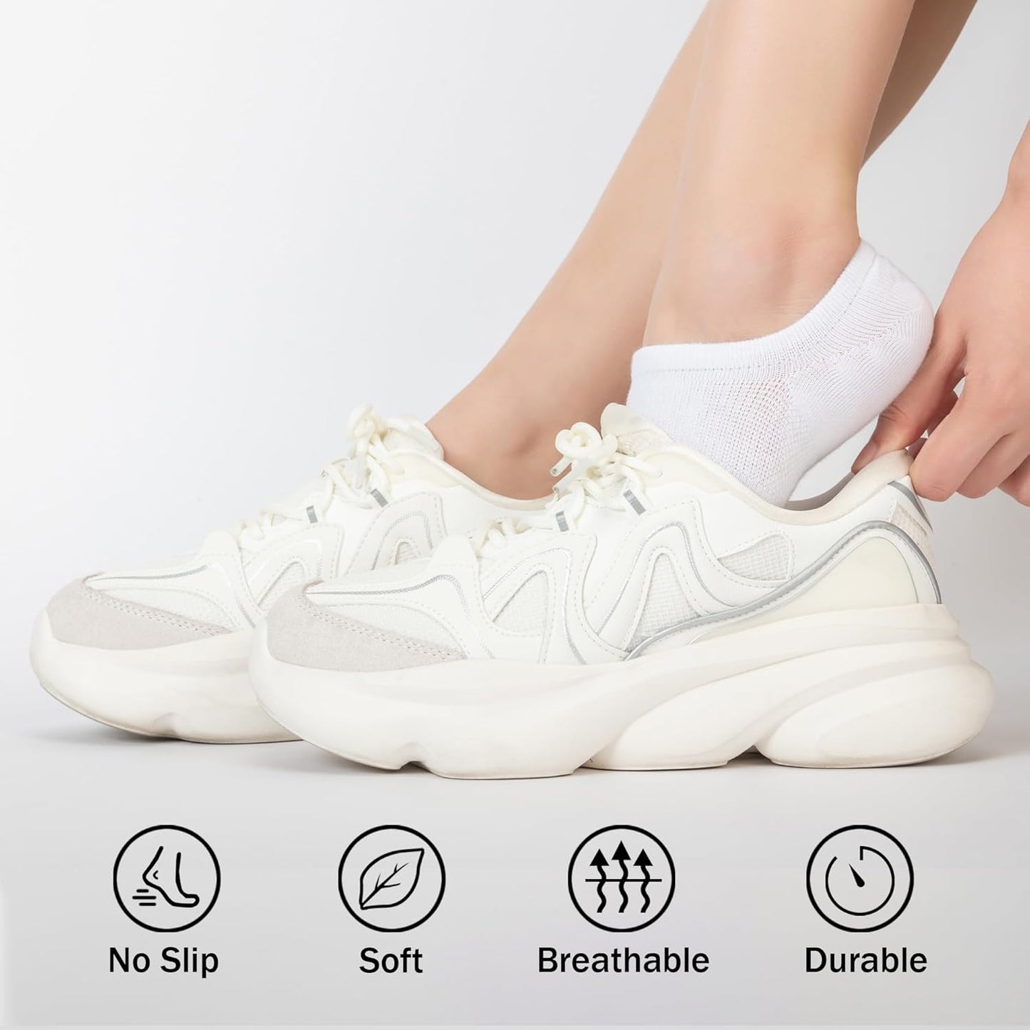 Time May Tell No-Show Socks - 8 Pairs of Non-Slip, Low-Cut Ankle Socks for Casual Running