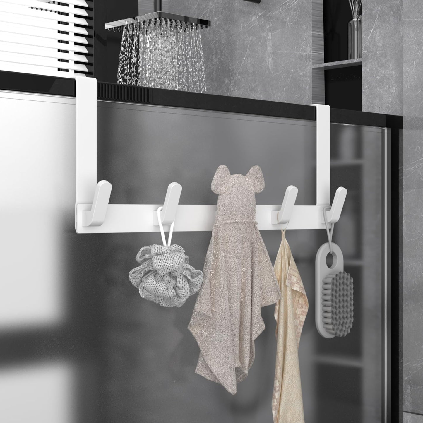 KitchLife Over The Door Hooks Hanger with Extended Arms for Easy Use by Women, Fits 1 3/8" Doors, L18U - Bathroom Accessories and Towel Rack Organization - 1 Pack, Glossy White