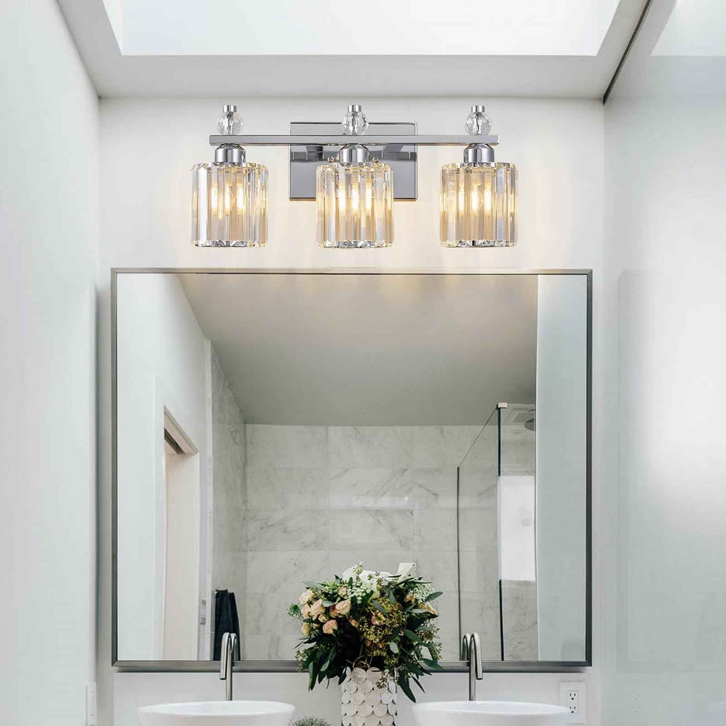 FDPBY Bathroom Vanity Lights 3-Light Chrome Modern Crystal Vanity Light Fixtures Over Mirror Crystal Bathroom Vanity Lighting Fixtures