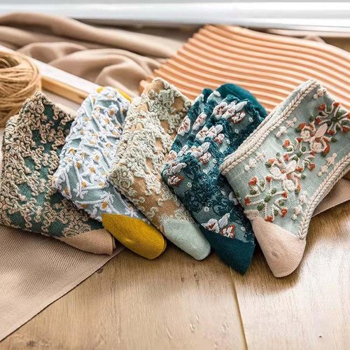 HOMSSEM Floral Crew Socks – 5Pair Flower Graphic Soft Cotton Socks for Women, Teen Girls – for Sandals, – Cute Vibrant Colors (16 Flower)